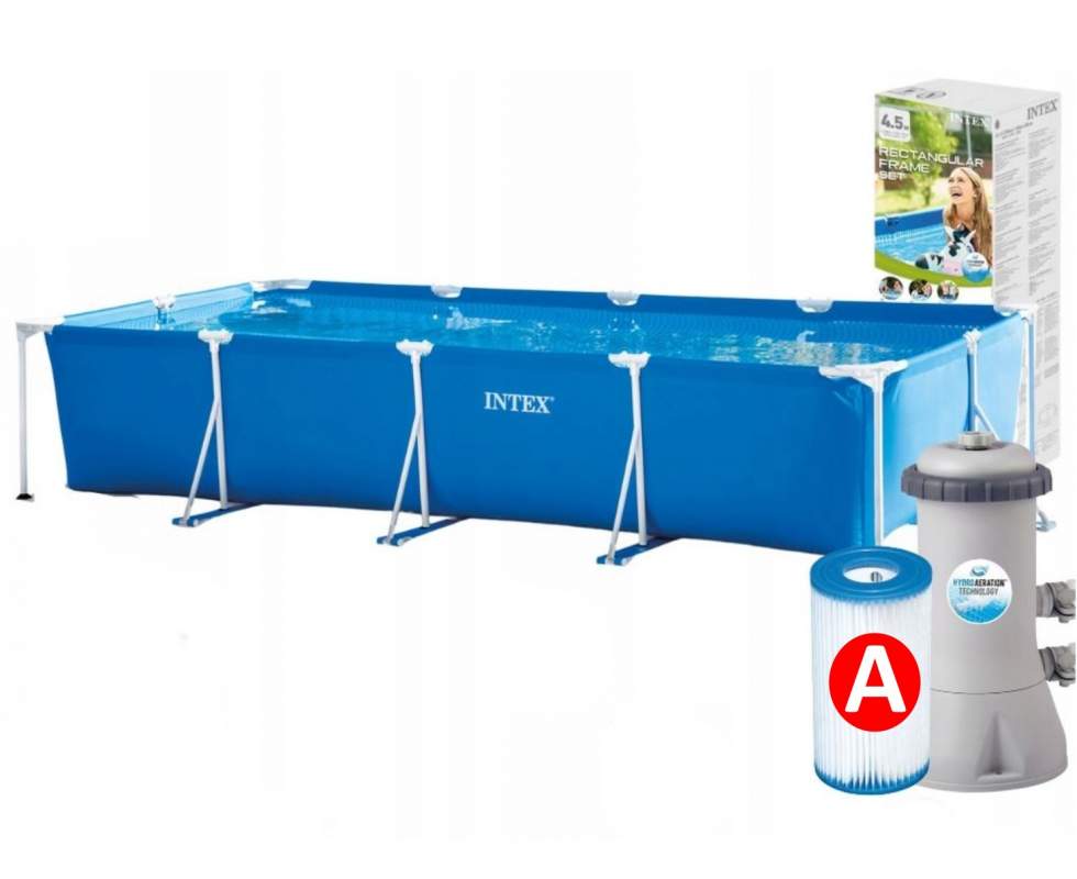 Каркасный бассейн 450 x 220 x 84 см Rectangular Frame Pool (Intex 28273 с насосом)