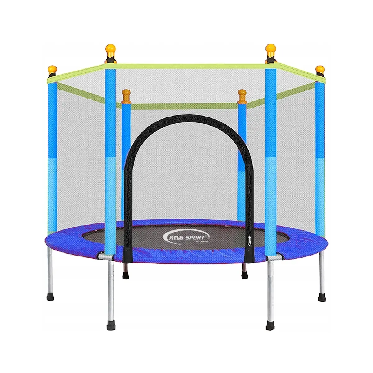 Батут дитячий King Sport 140см с защитной сеткой + 6 опорных ножек Blue