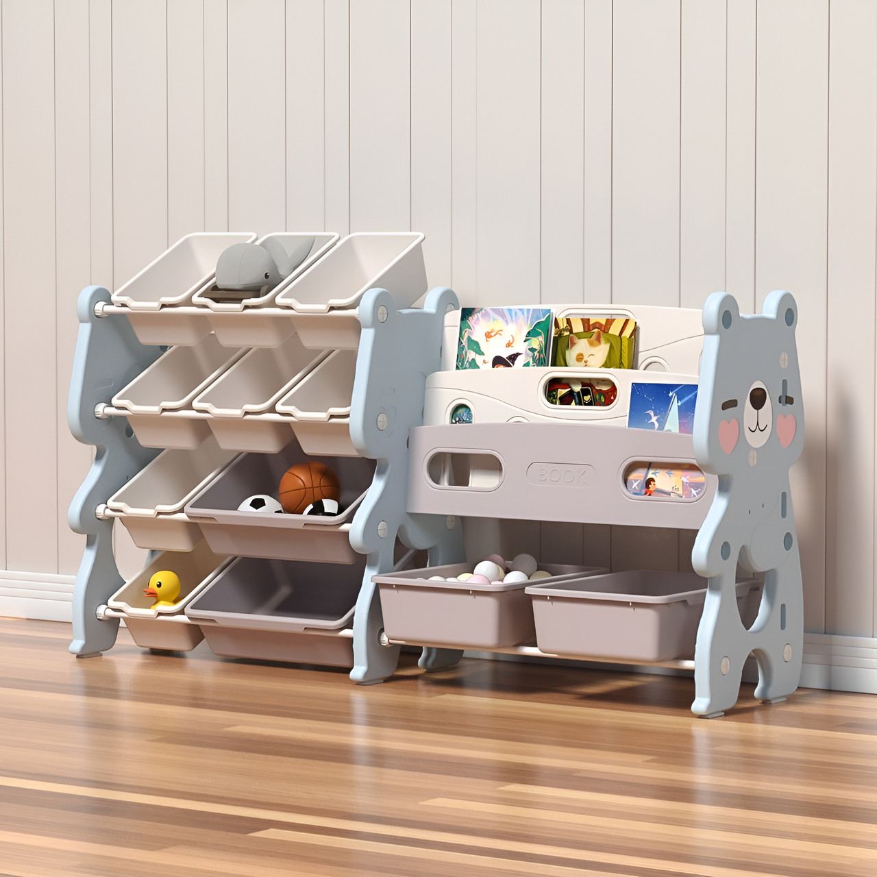 Стеллаж с контейнерами + книжная полка 2в1 “Cutie Maxi” Голубой
