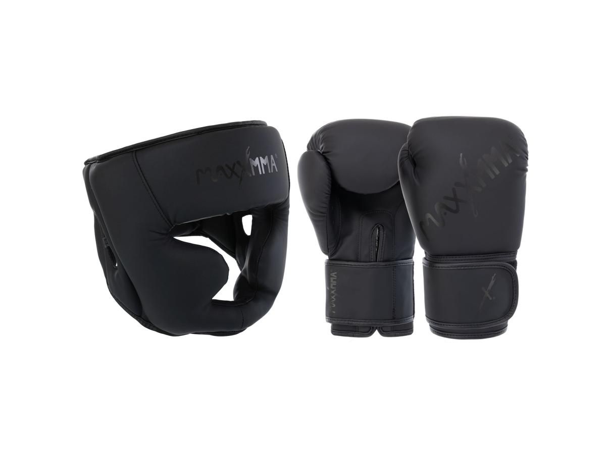 Боксерський набор MaxxMMA Перчатки для бокса GB10 10унций + Шлем для бокса GBH03 M черный