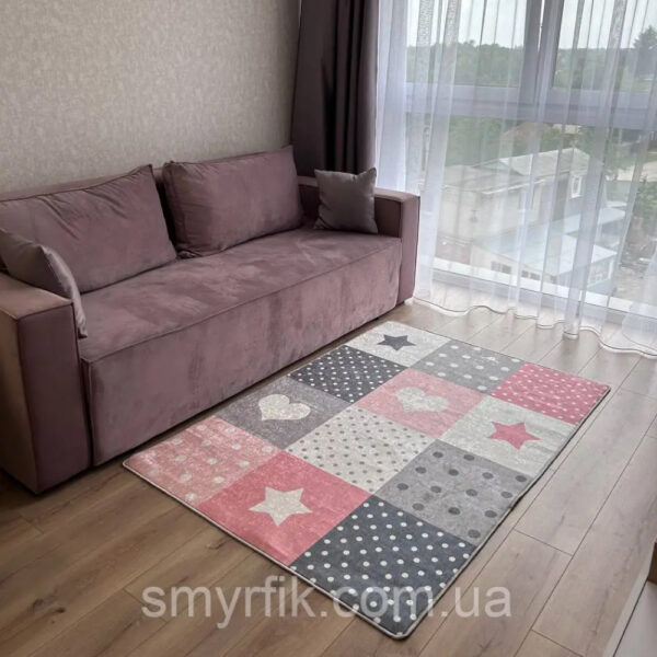 Турецкий безворсовой коврик "Розовые квадраты" 150х200