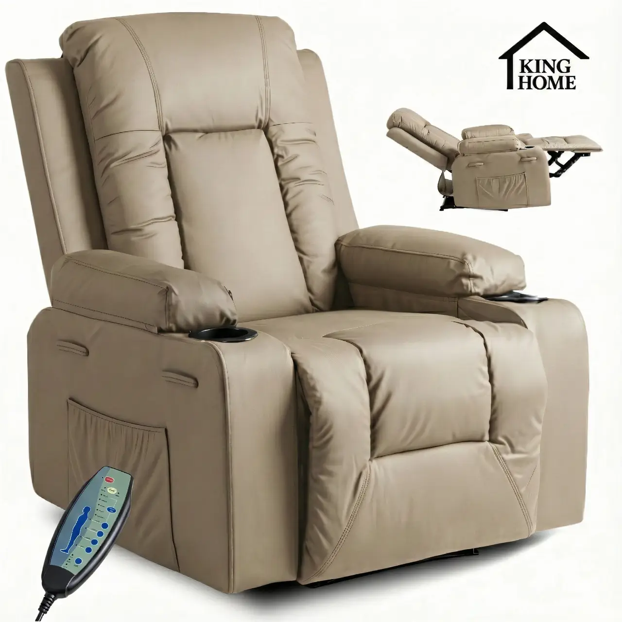 (Кресло-реклайнер Prime Seat Beige с массажем, раскладное, с подножкой до 125 кг