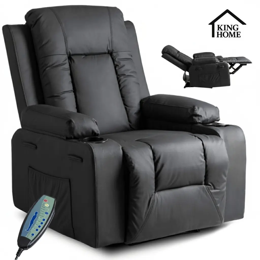Кресло-реклайнер Prime Seat Black с массажем, раскладное, с подножкой до 125 кг