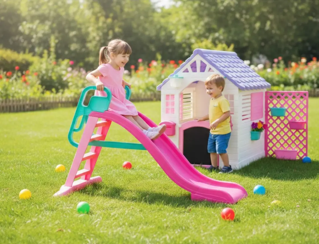 Домик+Горка DOLU Big Splash Slide (розовая) с подключением воды