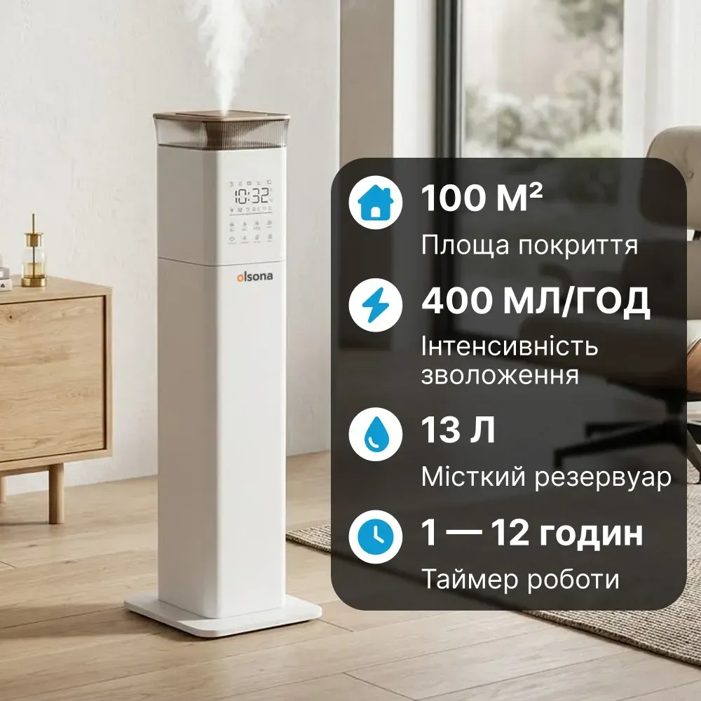Потужний зволожувач повітря Ameliq для великих приміщень. Ультразвуковий зволожувач повітря з теплою та холодною парою